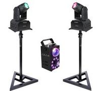 Pack de 2 Lyres DMX Ibiza Light LMH250-RC Spot 10W - 2 pieds Supports SST02 - Machine Fumée 700W Par Astro - Fête soirée Anniversaire Noir