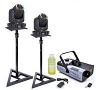 Pack de 2 Lyres LED RGB Ibiza Light E-SPOT100 100W - 2 Pieds Supports SST02 - Machine Fumée 900W - Pro Fête Anniversaire Dj Noir