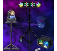 Pack de 2 Lyres Spot Ibiza Light STAR-SPOT-BL 30W - 2 Pieds Support - Pied Lumière DJ 2 Astro 2 PAR - Effet 3-en-1 Strobe Astro Gobo