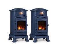 Pack de 2 Poêles à gaz Bleu Saphir Provence en fonte 3,4KW Effet feu de bois Chauffage d'appoint gaz sur roues Sahara
