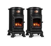 Pack de 2 Poêles à gaz Noir Provence en fonte 3 4KW Effet feu Chauffage d'appoint gaz sur roues