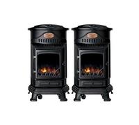 Pack de 2 Poêles à gaz Noir Provence en fonte 3,4KW Effet feu Chauffage d'appoint gaz sur roues