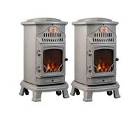 Pack de 2 poêles à gaz Provence gris 3,4 kW en Fonte Effet feu de bois Chauffage d'appoint sur roulettes Sahara
