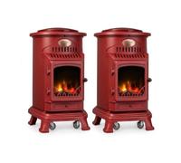 Pack de 2 Poêles à gaz Rouge Provence en fonte 3,4KW Effet feu de bois Chauffage d'appoint gaz sur roues Sahara