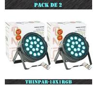 Pack de 2 Projecteurs Par Ibiza Light THINPAR-18X1RGB - DMX Télécommande LED Extra-plats Soirée Dj Fête Club Discothèque