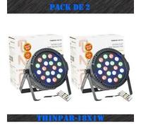 Pack de 2 Projecteurs Par Ibiza Light THINPAR-18X1W RGB - DMX Télécommande LED Extra-plats Soirée Dj Fête Club Discothèque