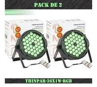 Pack de 2 Projecteurs Par Ibiza Light THINPAR-36X1W-RGB - DMX Télécommande LED Extra-plats Soirée Dj Fête Club Discothèque