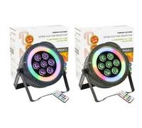 Pack de 2 Projecteurs Par Ibiza Light THINPAR-LED-RING Télécommande - 7x6W RGBW 4-en-1 48 LED SMD DMX Extra-plats LED Soirée Dj Noir