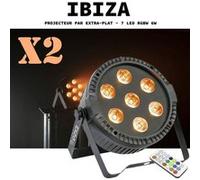 Pack de 2 Projecteurs Par Ibiza Light THINPAR7x6-RGBW DMX Télécommande LED Extra-plats Soirée Dj Fête Bar Club Discothèque Ambiance