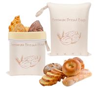 Pack de 2 sacs à pain en cire d'abeille avec fermeture éclair en L, 42x33 cm 100% coton, sacs cirés pour pain fait maison, levain, sacs de conservation pour aliments frais, réutilisables