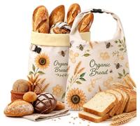 Pack de 2 Sacs à Pain en Cire d'Abeille Réutilisables, 43x33 cm Grand Sac pour Maintenir la Fraîcheur du Pain au Levain et du Pain Fait Maison, Revêtement Naturel à la Cire d'Abeille