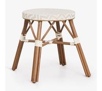 Pack De 2 Tabourets Bas De Jardin 45 Cm En Aluminium Et Rotin Synthétique Brielle Bistro Beige Nude - Blanc Gardenia