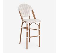 Pack de 2 tabourets hauts empilables avec dossier en aluminium et rotin synthétique Brielle Bistro Beige nude - Blanc Gardenia ¿75 cm