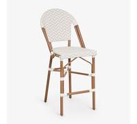 Pack De 2 Tabourets Hauts Empilables De Jardin Avec Dossier En Aluminium Et Rotin Synthétique Brielle Bistro Beige Nude - Blanc Gardenia ¿65 Cm