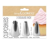 ScrapCooking - 3 Douilles Pâtisserie pour Cupcakes - Douilles en Inox Qualité Professionnelle - Embouts Poches à Douille - Décoration Gâteau Dessert - 1833