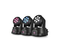 Pack de 3 Lyres à LEDs 4en1 Rouge/Vert/Bleu/Blanc DMX 7x4W Wash7