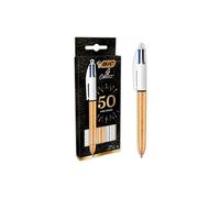 BIC – Stylo à bille 4 couleurs – Lot de 3 (2 dorés givrés, 1 argenté métallisé) pointe 1 mm