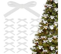 Pack de 36 petits nœuds de Noël en velours, nœuds de ruban vintage rustiques, mini nœud en velours pour guirlande de Noël, lien torsadé pour décoration de fêtes, décor de table, sapin de Noël (blanc)