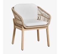 Pack de 4 chaises de salle à manger avec accoudoirs en bois d'acacia et corde tressée Karvia Acacia Marron Clair