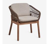 Pack de 4 chaises de salle à manger avec accoudoirs en bois d'acacia et corde tressée Karvia Brun Acacia