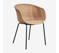 Pack de 4 chaises de salle à manger avec accoudoirs en rotin synthétique et acier Tulua Noir