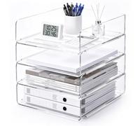 Pack de 4 Corbeilles à Courrier A4 Plastique Empilable Transparent Vertical | Bac a Courrier A4 en Plastique Pet Transparente, Rangement Bureau Organisateur