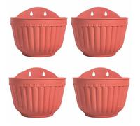 Pack de 4 jardinières murales verticales brique rouge 13×21×17 cm - PP anti-UV, drainage, kit suspendu