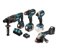 Pack 4 machines 18 V Li-Ion batterie 5 Ah DGA504 + DDF482 + DHR241 + DTD153 - MAKITA - DLX4080TX1