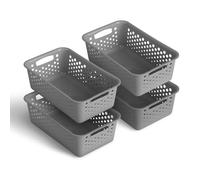 Pack de 4 paniers de rangement de 2 L avec poignées - Sans BPA - Organisateur (25 x 16 x 8 cm / Anthracite) - Paniers pour salle de bain, cuisine, chambre à coucher, paniers ménagers