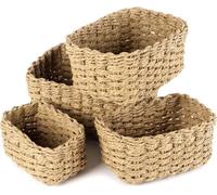 Pack de 4 Paniers de Rangement Tressés, Empilables Tissés à la Main | Paniers Décoratifs de Style Bohème, Tressés en Corde de Papier, Disponibles en 4 Tailles, pour la Salle de Bain