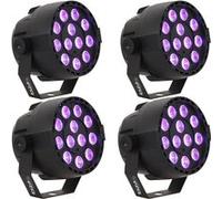 Pack de 4 Projecteurs Par Ibiza Light PAR-MINI-UV - 18x1W Fête Club Bar Discothèque Lumière DMX LED UV Stroboscope Noir