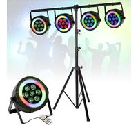 Pack de 4 Projecteurs Par Ibiza Light THINPAR-LED-RING Télécommande - 7x6W RGBW 4-en-1 48 LED SMD DMX Dj Club Fête Bar Extra-plats