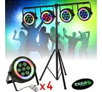 Pack de 4 Projecteurs Par Ibiza Light THINPAR-LED-RING7x6W RGBW 48 LED SMD + Portique d'éclairage SL002 - Télécommande DMX