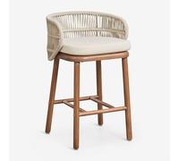 Pack de 4 tabourets hauts en bois d'acacia et corde tressée Capri Beige Crème ¿65 cm