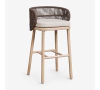 Pack de 4 tabourets hauts en bois d'acacia et corde tressée Capri Marron Chocolat ¿75 cm