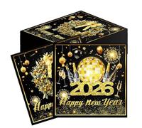 Pack de 40 Serviettes Happy New Year, serviettes or Noir 33x33cm | Serviettes Décoration Réveillon du Nouvel An 2026,pour Décoration de Fête du Nouvel An