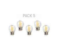 Pack de 5 ampoules LED E27 sphériques à filament, 450lm, 4W, 5000K, 20 000h, transparent.