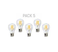 Pack de 5 ampoules LED E27 standard à filament, 700lm, 6W, 5000K, 20 000h, transparent.