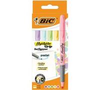 Surligneur Bic Highlighter Grip Pastel - Pochette de 5