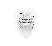 Pack de 6 Ballons 'Joyeux Anniversaire' Blanc / Dimensions : 30 x 30 cm