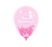 Pack de 6 Ballons 'Joyeux Anniversaire' Rose / Dimensions : 30 x 30 cm