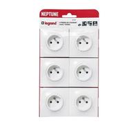 Pack de 6 prises 2P+T Neptune - blanc LEGRAND