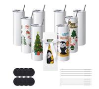 pack de 8 gobelets droits à sublimation de 20 oz - Gobelets vierges en acier inoxydable avec double paroi, paille et couvercle - Avec brosse, fond, film rétractable et boîte cadeau - Pour presse à cha