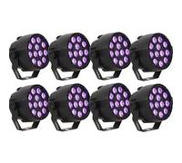 Pack de 8 Projecteurs Par Ibiza Light PAR-MINI-UV - 18x1W DMX LED UV Stroboscope Lumière Dj Fête Club Bar Discothèque Noir