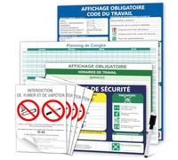 Pack de 9 Code du Travail Affichage Obligatoire Panneaux Autocollants Calendrier Annuel 400x300mm Horaire de Travail Consignes de Sécurité 200x300mm Interdiction de Fumer Avec Stylo Effaçable