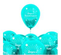 Pack de ballons métallisés - STC - Joyeux Anniversaire - Bleu turquoise - Diamètre 30 cm - Compatible hélium