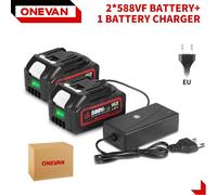 Pack de batteries pour outils électriques - Batterie Li-Ion 18 V - 2x588VF, avec 1 chargeur, rechargeable, e CE, pour visseuse à chocs/tronçonneuse - Blanc