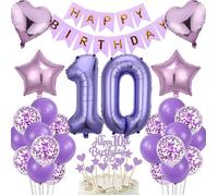 Pack de décoration pour 10e anniversaire - Décoration de gâteau pour 10 ans - Cadeau - Set de ballons violets - Bannière Happy 10