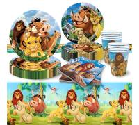 Pack de décoration pour anniversaire Lion King, 52 pièces, vaisselle en carton pour enfant, assiettes, gobelets, serviettes, pailles, décoration d'anniversaire pour 10 personnes