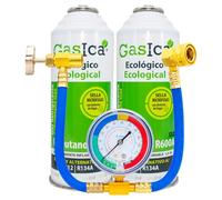 Pack d'économie GASICA D2 (2 bouteilles de 255 g) Gaz réfrigérant écologique organique substitut R12, R134A plus Tuyau avec manomètre avec clé pour réparation climatisation
